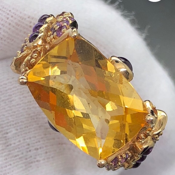 Citrine and amethyst ring in 14K gold - Picture 1 of 6